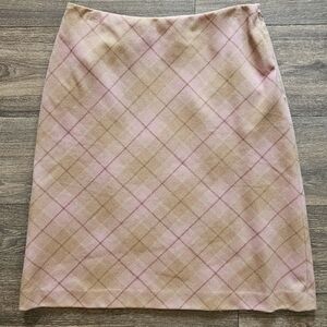 Ann Taylor Loft tan and pink wool blend plaid skirt